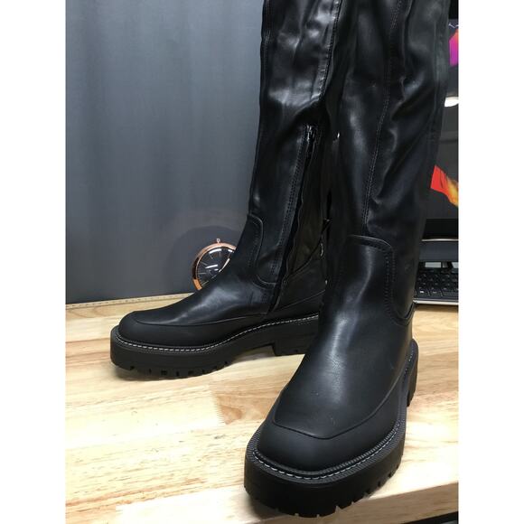 Sam Edelman Over The Knee Boots Women's 7.5 Black Leather Block Heel Side Zip - Picture 6 of 8